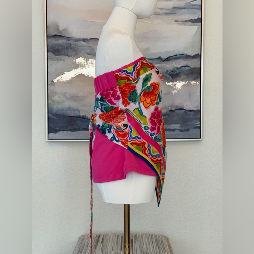 Caché Y2K Silk Scarf/Handkerchief Print Strapless Top Floral Bandana Hem - Picture 5 of 16
